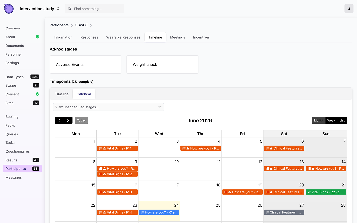 Trialflare participant calendar